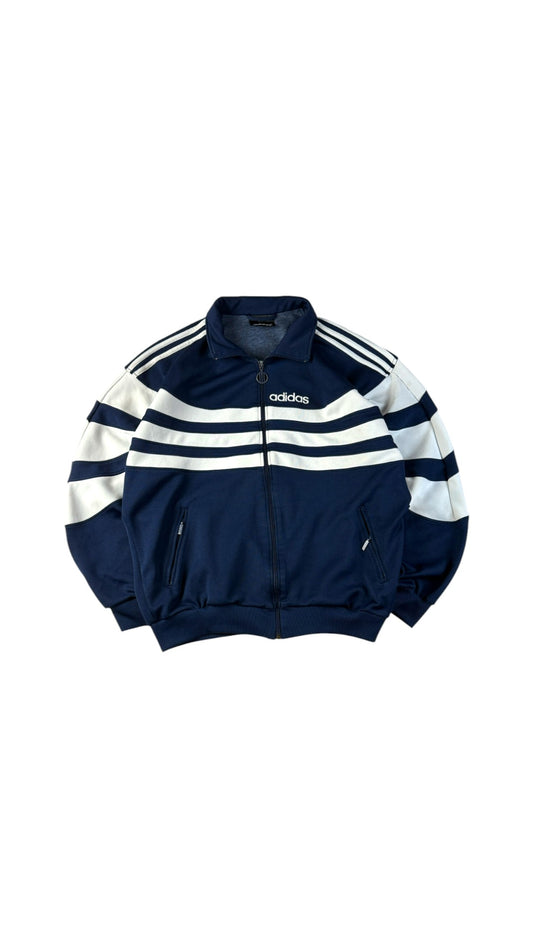 Vintage Adidas Sportjacke 90s Horizontal Stripes Navy Weiß D6 M