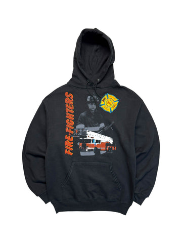 1990 Jerzees Hoodie "Fire-Fighters" Made In USA Schwarz L