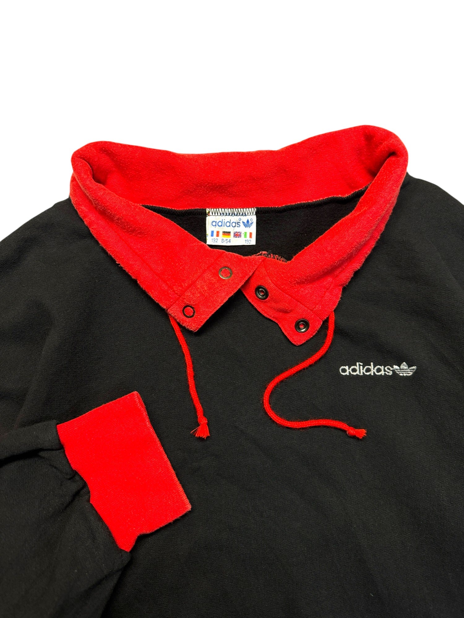 80s Adidas By Ventex Sweater Druckknöpfe & Kordelzug Made In France Schwarz Rot 8/54 L-XL