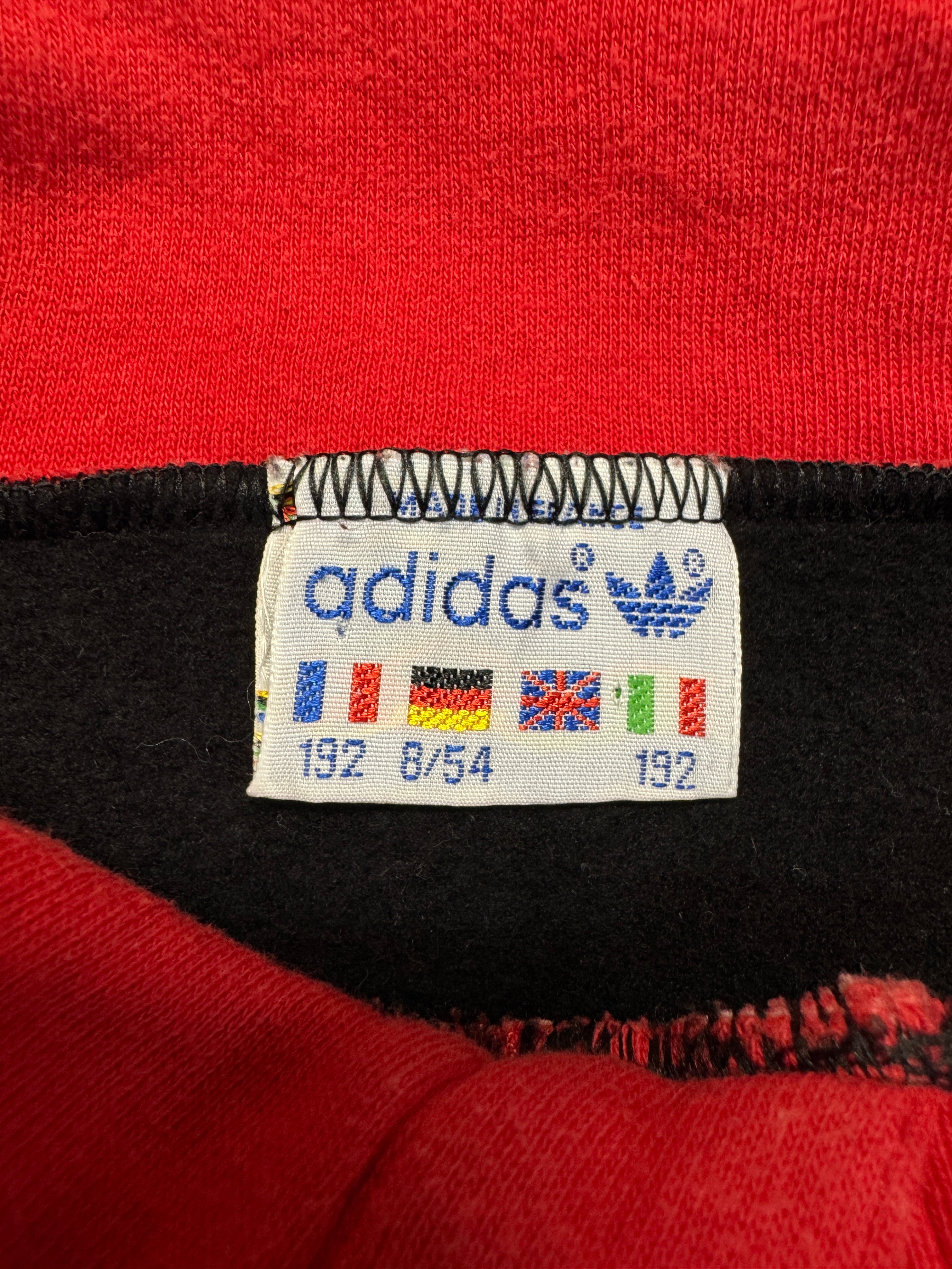 80s Adidas By Ventex Sweater Druckknöpfe & Kordelzug Made In France Schwarz Rot 8/54 L-XL