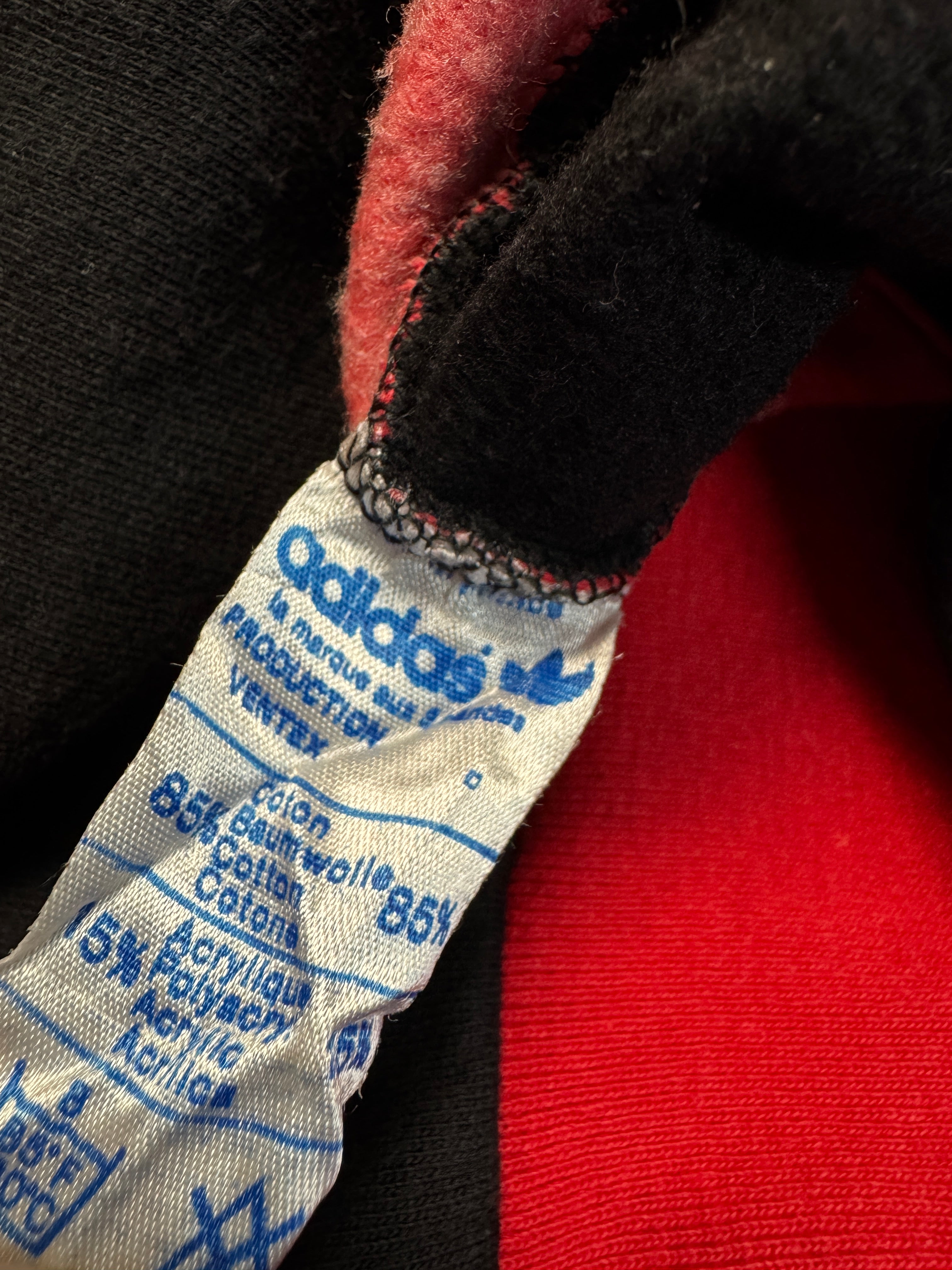 80s Adidas By Ventex Sweater Druckknöpfe & Kordelzug Made In France Schwarz Rot 8/54 L-XL