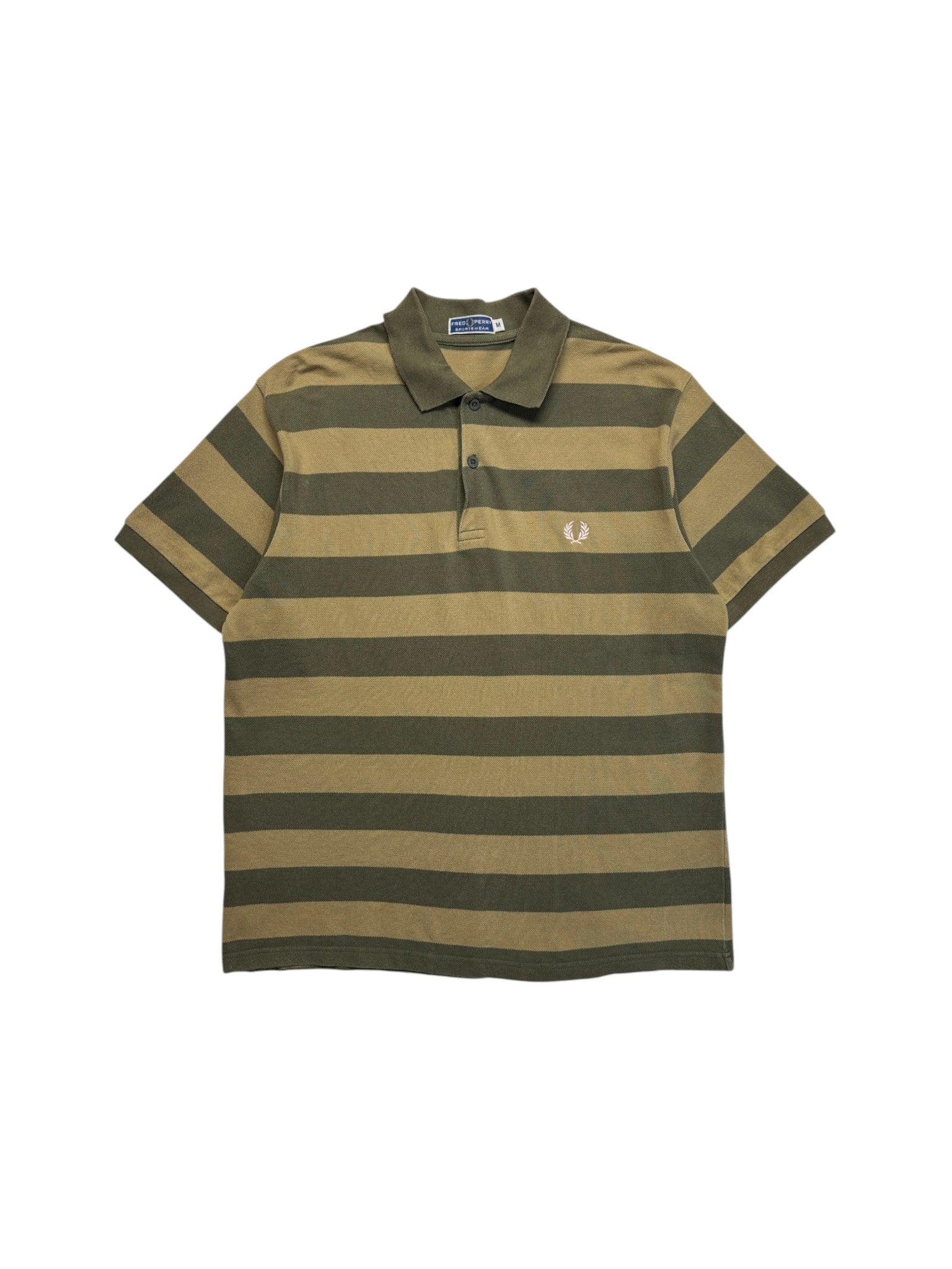 80s Fred Perry Sportswear Polo Shirt Gestreift Made In Macau Olivgrün Beige M