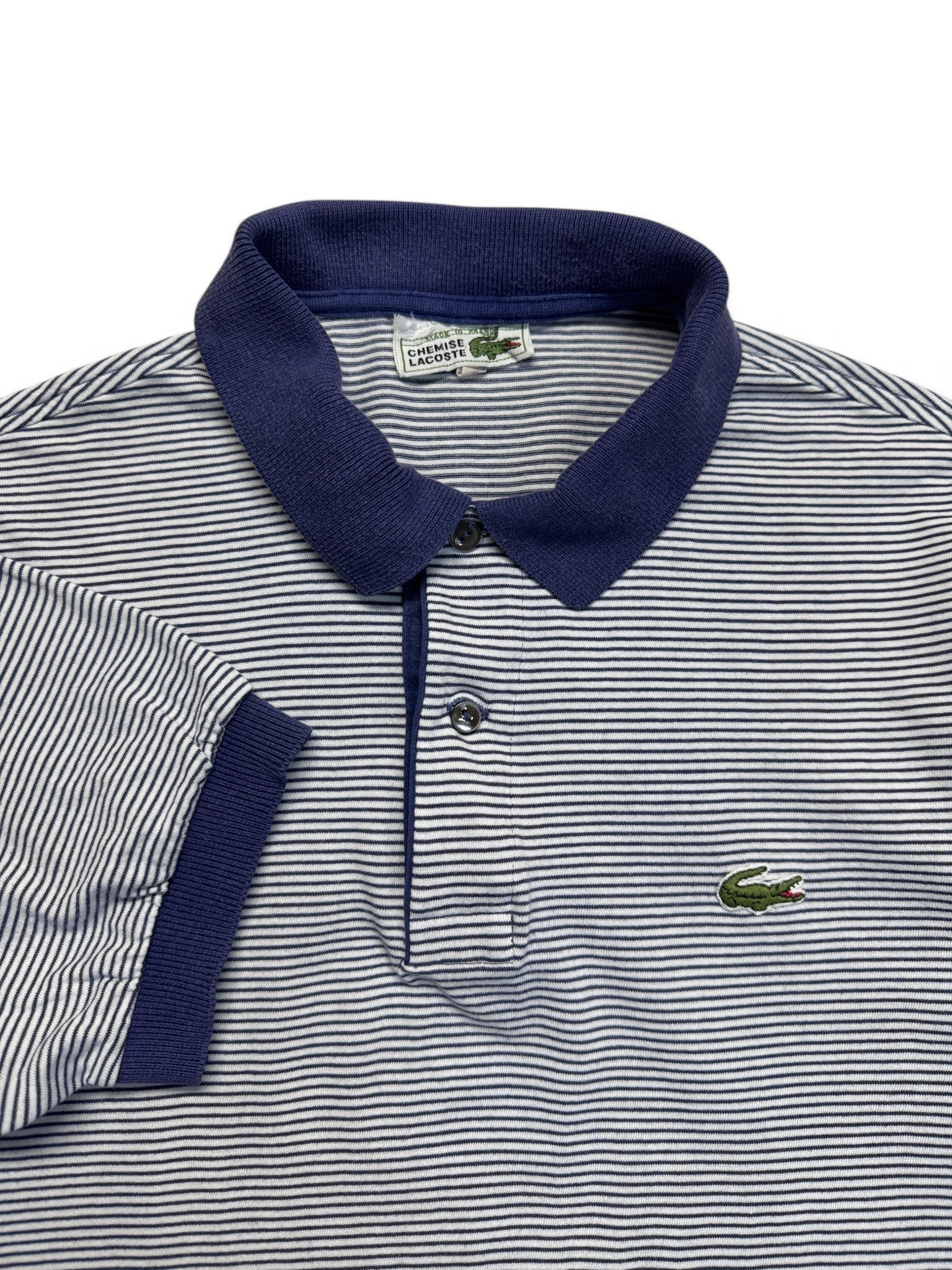 90s Lacoste Polo Shirt Gestreift Made In France Blau Weiß (3) S