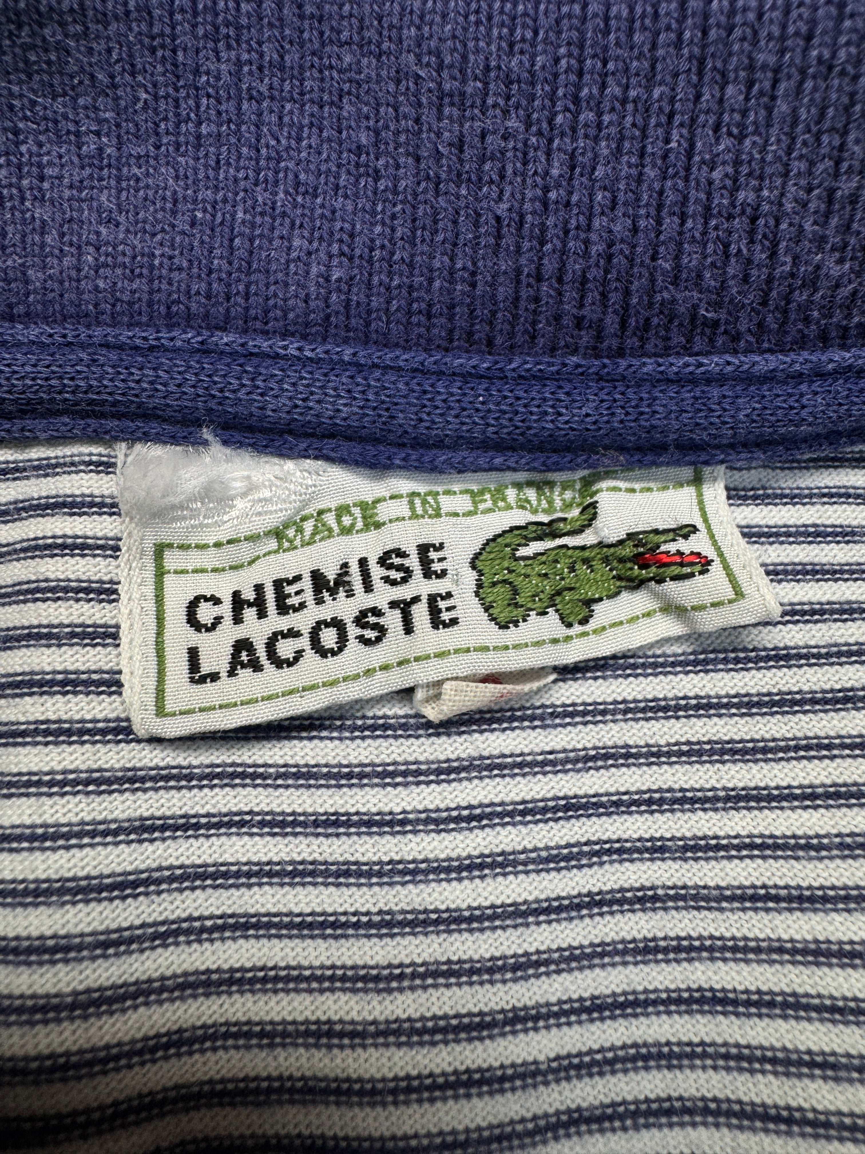 90s Lacoste Polo Shirt Gestreift Made In France Blau Weiß (3) S
