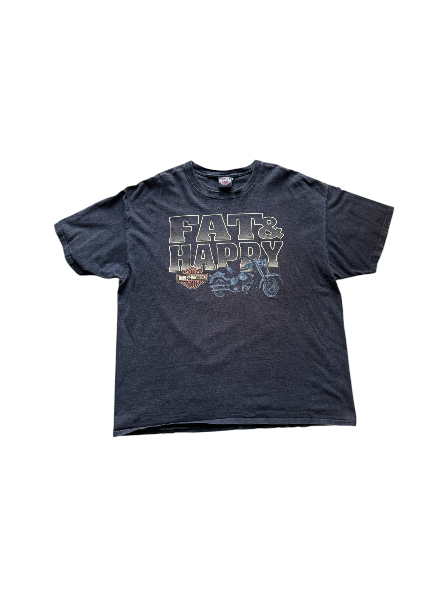 Hanes Shirt 2012 Harley Davidson "Fat&Happy- Siebla Malaga Spain" Schwarz XXL - RareRags
