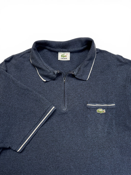 90s Lacoste Zip Polo Shirt Brusttasche Dunkelblau/Grau (6) L