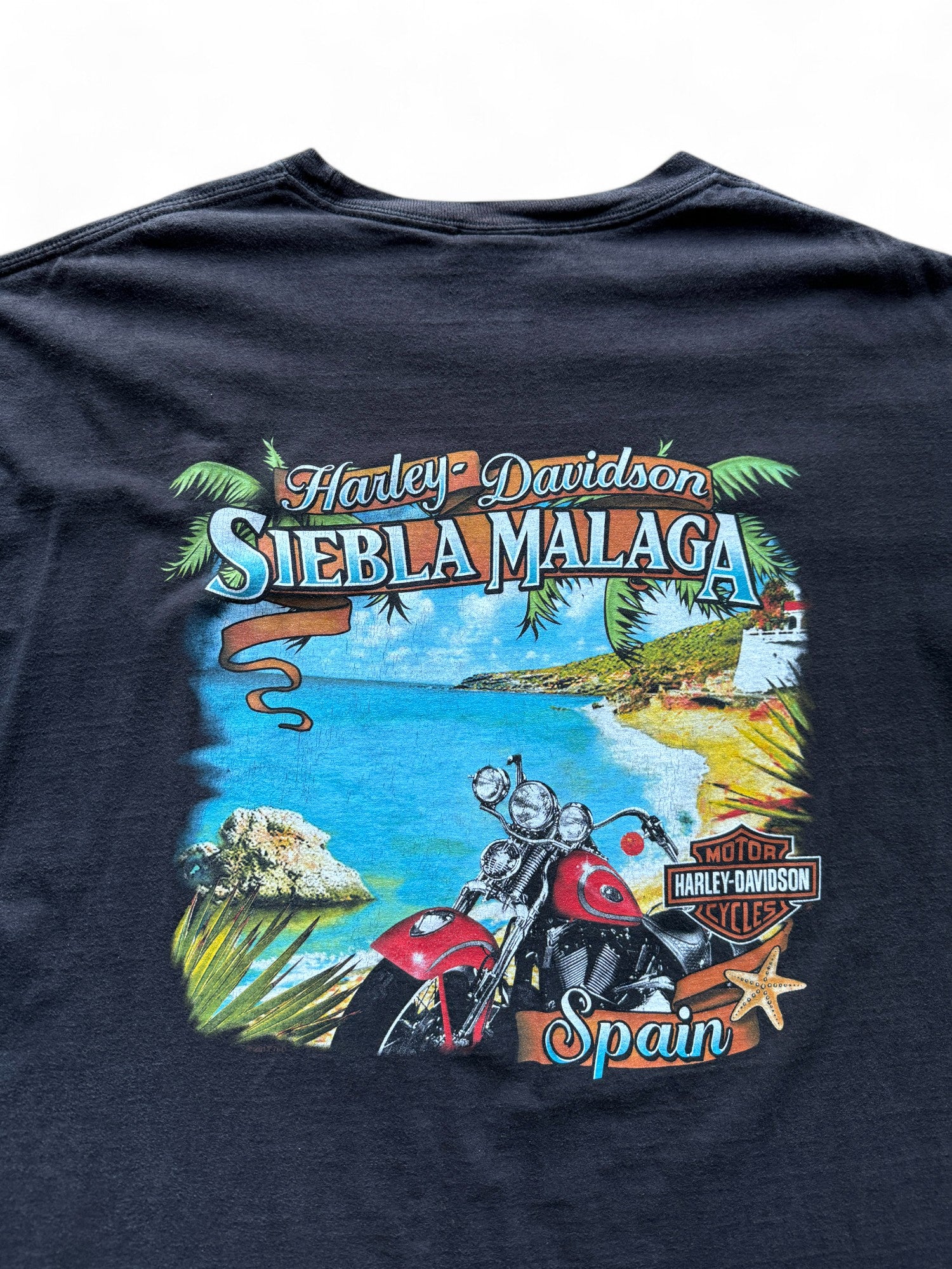Hanes Shirt 2012 Harley Davidson "Fat&Happy- Siebla Malaga Spain" Schwarz XXL - RareRags