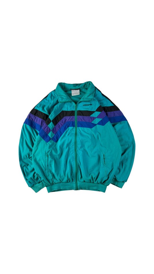 Vintage Adidas Sportjacke 90s Nylon Tactel Textile Fiber Grün/Türkis D6 M-L