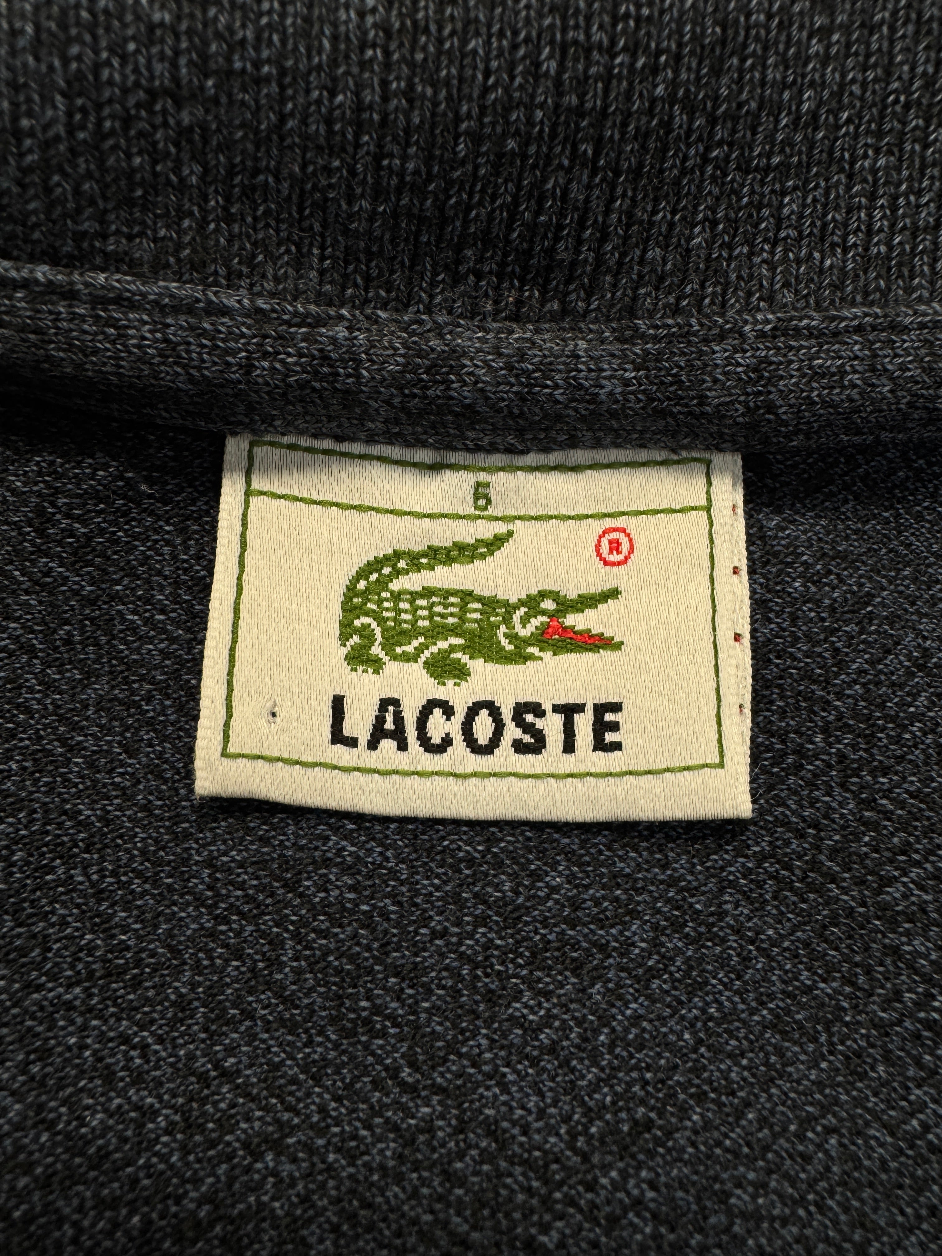 90s Lacoste Zip Polo Shirt Brusttasche Dunkelblau/Grau (6) L