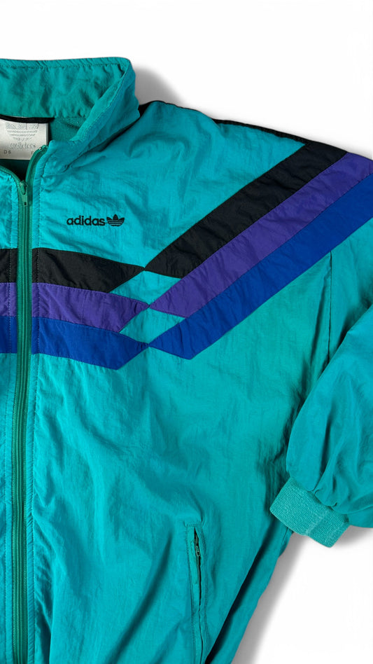 Vintage Adidas Sportjacke 90s Nylon Tactel Textile Fiber Grün/Türkis D6 M-L