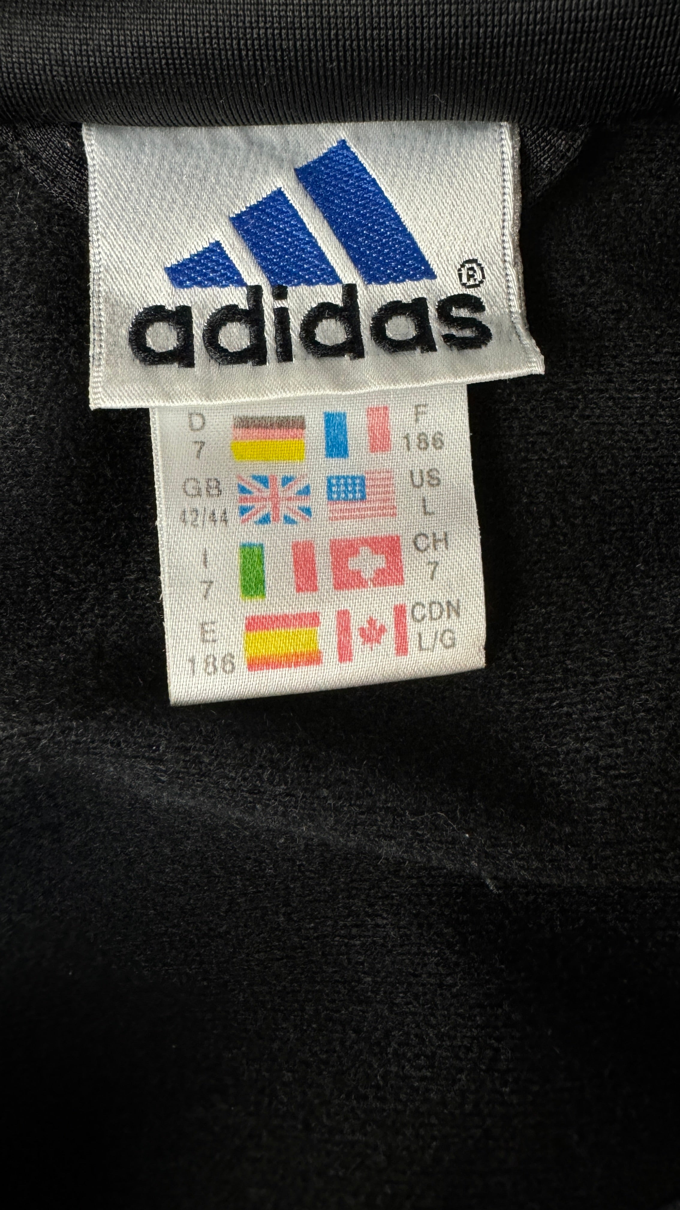 Vintage Adidas Sportjacke 90s "Sitor" "Schweiz Gewehr Schiessschule - Leiter Moniteur"-Patch Schwarz Blau D7 L
