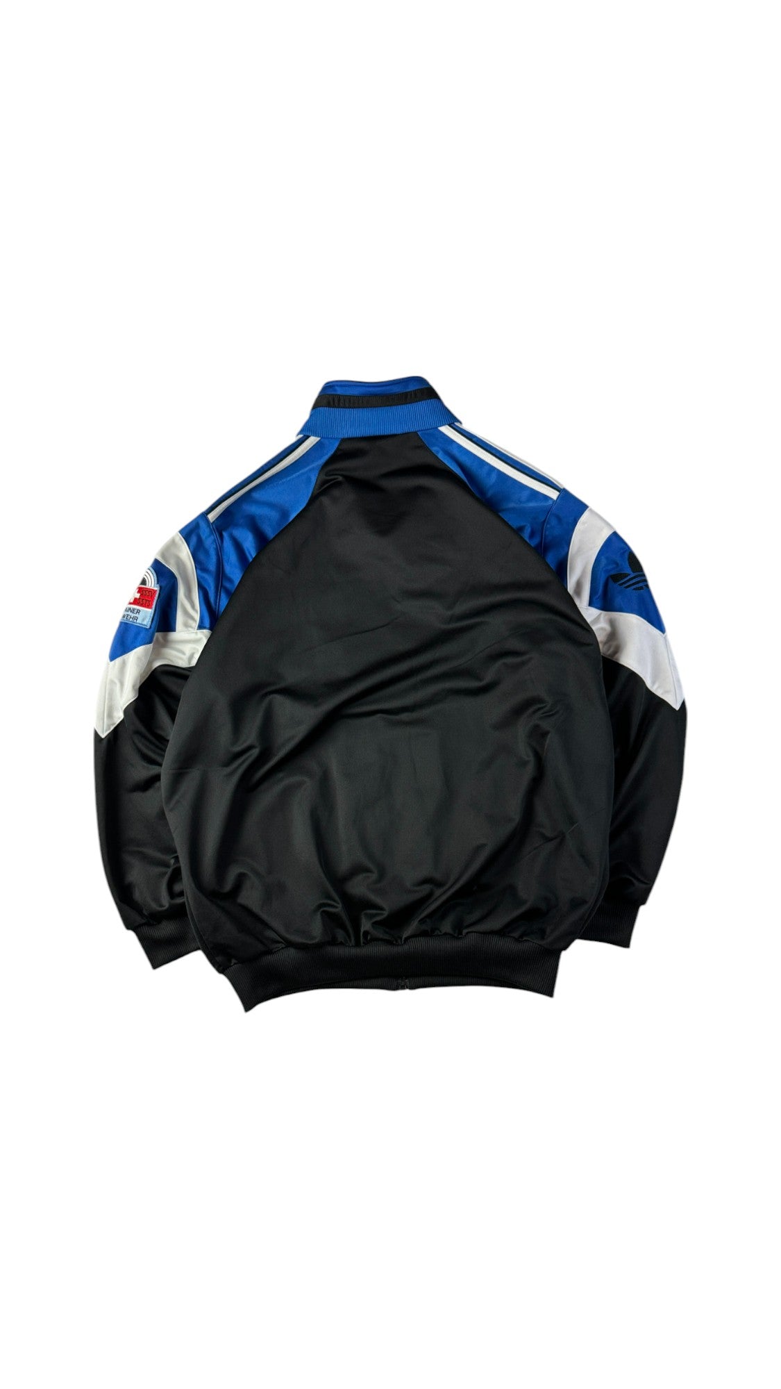Vintage Adidas Sportjacke 90s "Sitor" "Schweiz Gewehr Schiessschule - Leiter Moniteur"-Patch Schwarz Blau D7 L