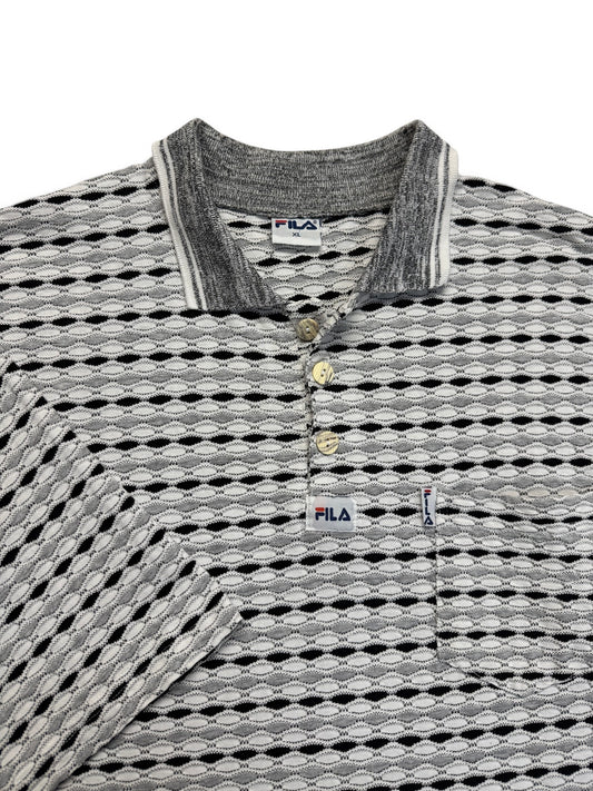 90s Fila Bootleg Polo Shirt 3D Knit Weiß Schwarz XL