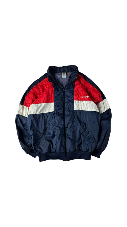 Vintage Adidas Sportjacke 80s Frottee Lining Kapuze Im Kragen Dunkelblau Rot D6 M