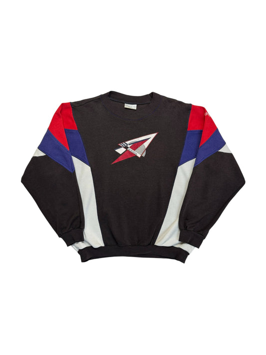90s Adidas Sweater Colorblocked Boxy Schwarz Weiß Rot L