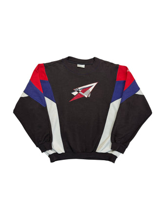 90s Adidas Sweater Colorblocked Boxy Schwarz Weiß Rot L