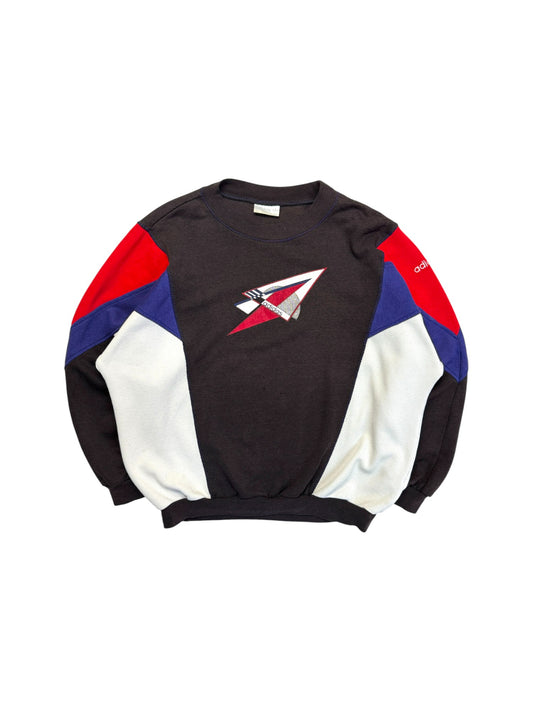 90s Adidas Sweater Colorblocked Boxy Schwarz Weiß Rot L