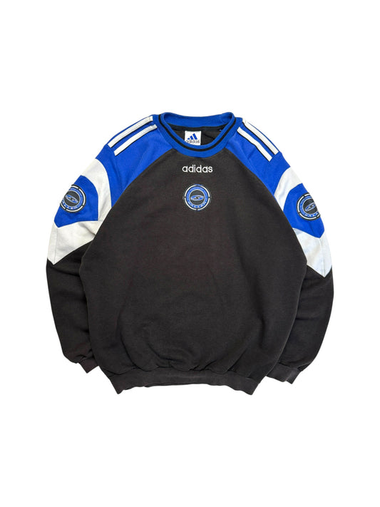 90s Adidas Sweater "Sitor" Saller Patches Schwarz Blau M
