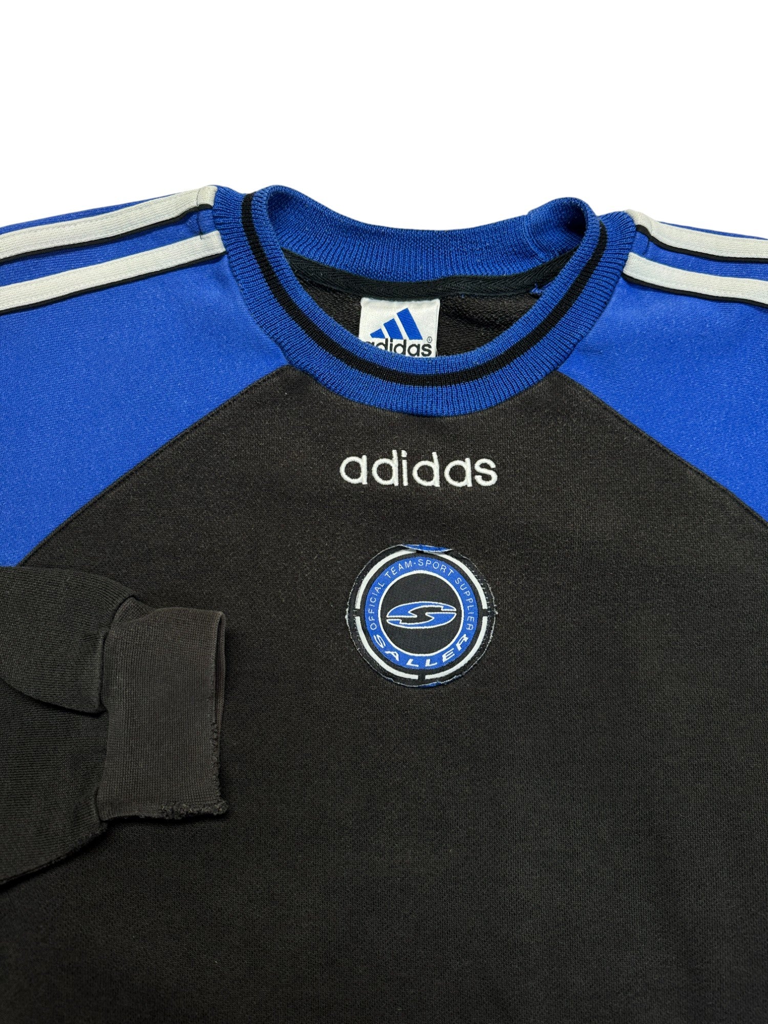 90s Adidas Sweater "Sitor" Saller Patches Schwarz Blau M