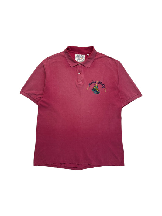 90s Iceberg Sport Polo Shirt "Sailing Silently" Used Faded Rot XL