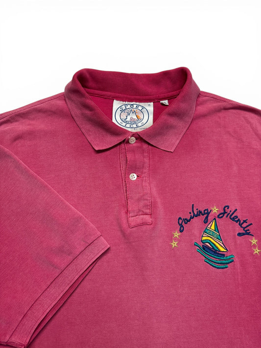 90s Iceberg Sport Polo Shirt "Sailing Silently" Used Faded Rot XL