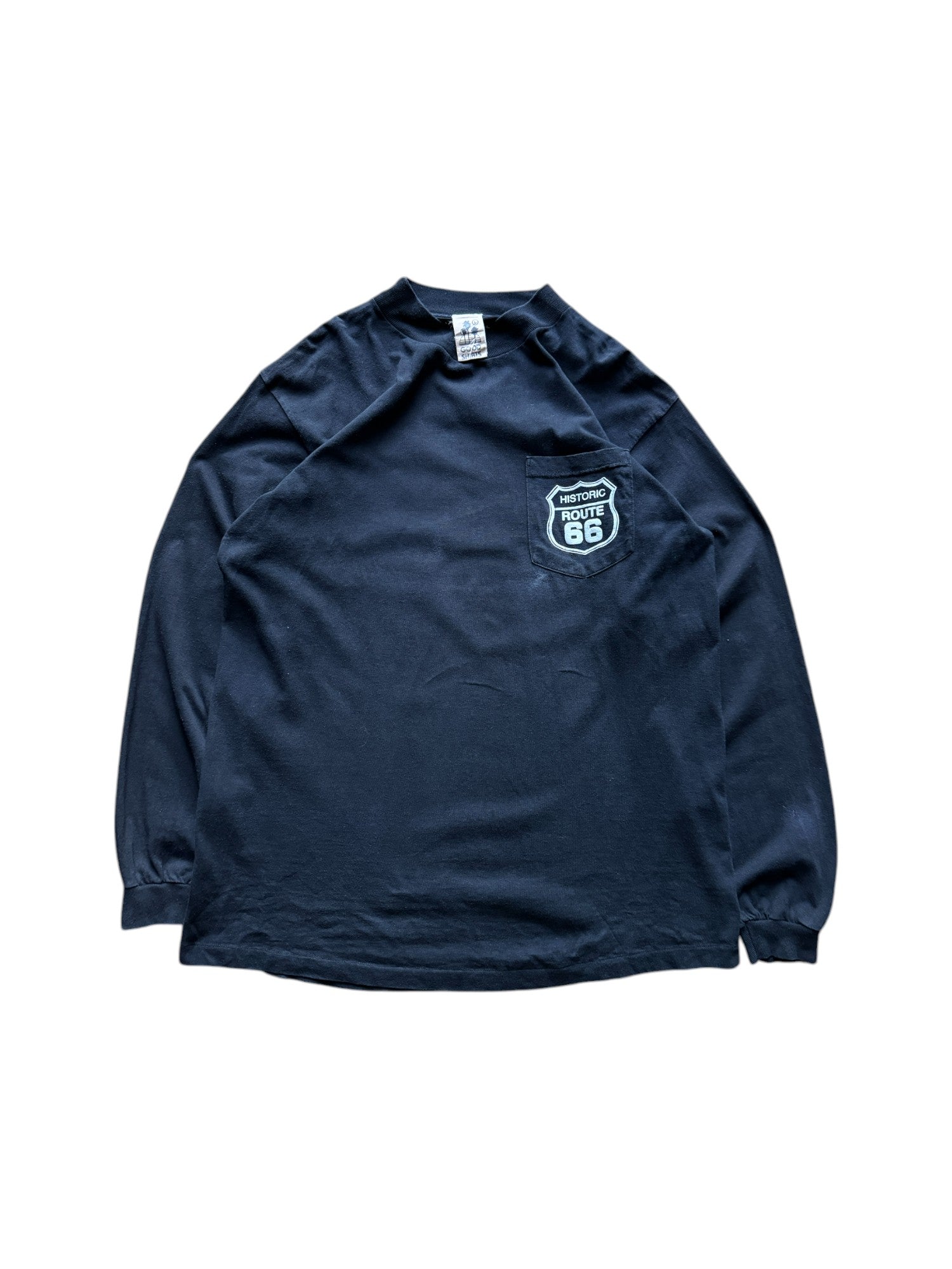 Vintage Good Shirts Longsleeve 1994 Route 66 "Get your kick" Made in USA Single Stitch Schwarz L - RareRags