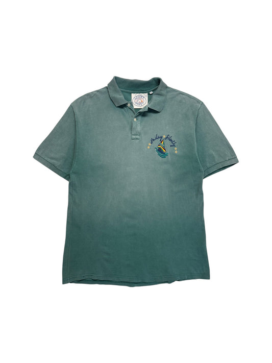 90s Iceberg Sport Polo Shirt "Sailing Silently" Used Faded Grün XL