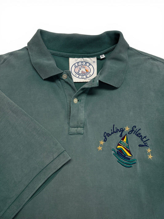 90s Iceberg Sport Polo Shirt "Sailing Silently" Used Faded Grün XL