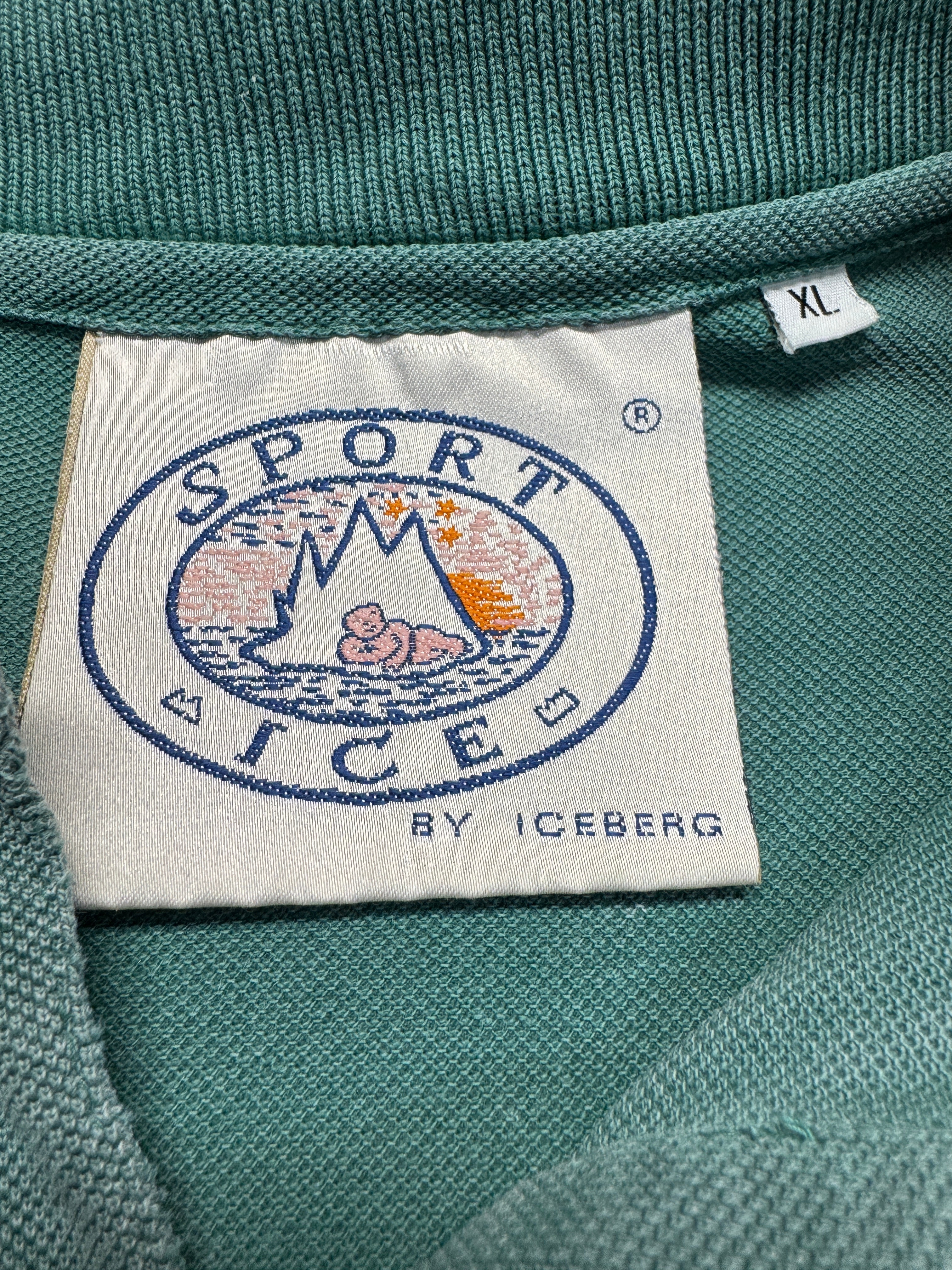 90s Iceberg Sport Polo Shirt "Sailing Silently" Used Faded Grün XL