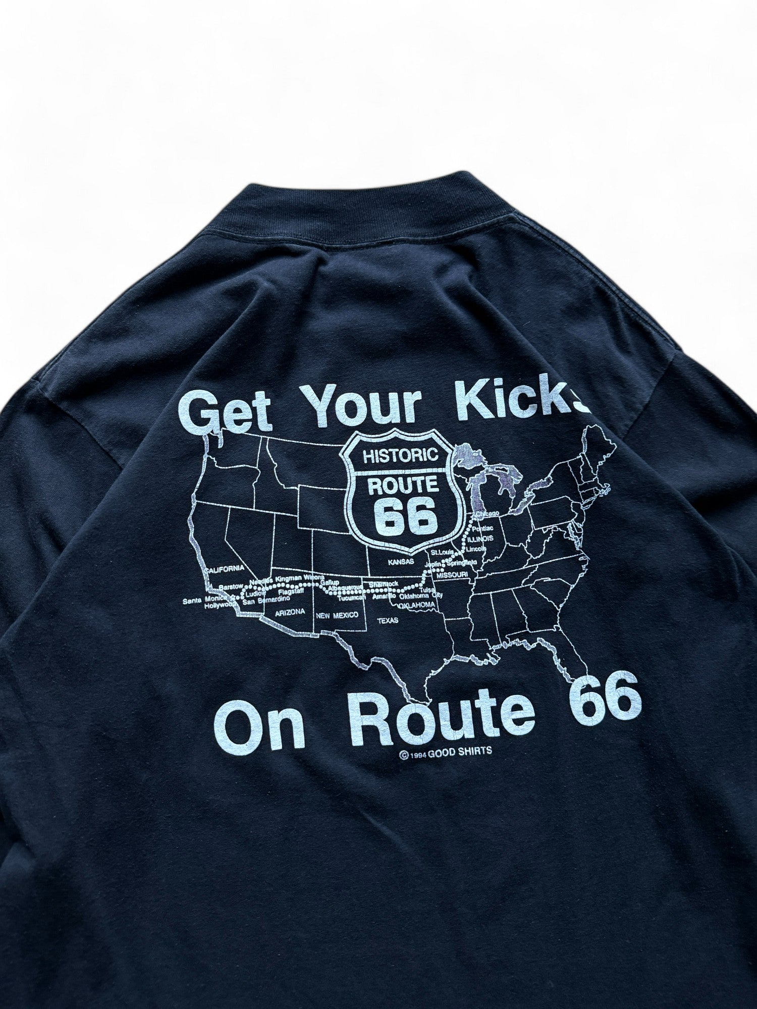 Vintage Good Shirts Longsleeve 1994 Route 66 "Get your kick" Made in USA Single Stitch Schwarz L - RareRags