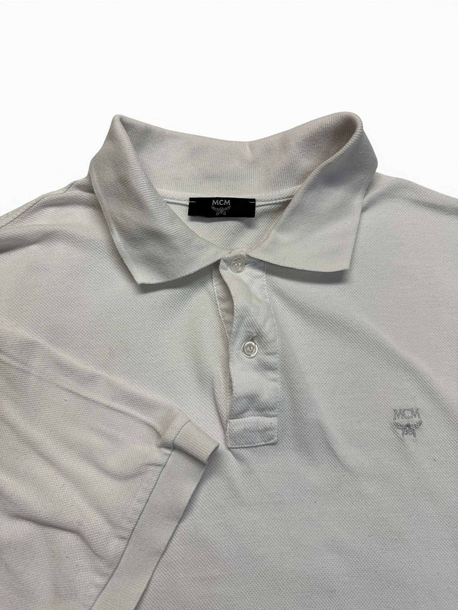 90s MCM Polo Shirt Boxy Basic Weiß L-XL