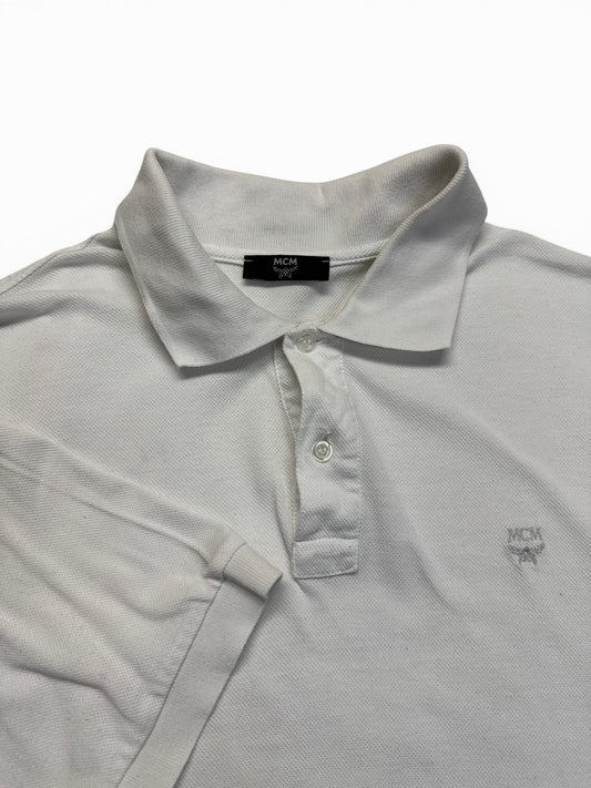 90s MCM Polo Shirt Boxy Basic Weiß L-XL