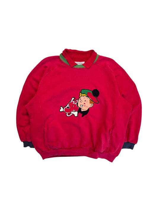 Rare! 1986 Iceberg Sweater Polo-Kragen Tin Tin Made In Italy Rot M-L