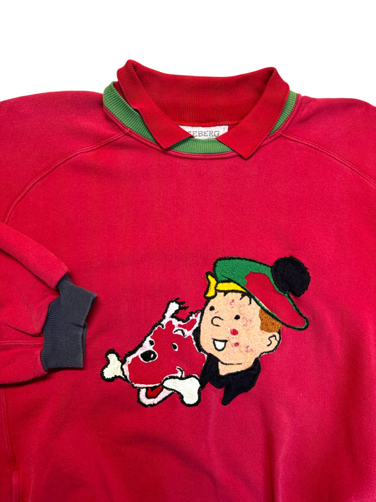 Rare! 1986 Iceberg Sweater Polo-Kragen Tin Tin Made In Italy Rot M-L