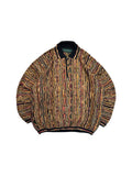 Rare! 90s Tundra Polo Strickpullover 3D Knit Pattern Made In Canada Erdtöne Bunt L