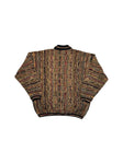 Rare! 90s Tundra Polo Strickpullover 3D Knit Pattern Made In Canada Erdtöne Bunt L