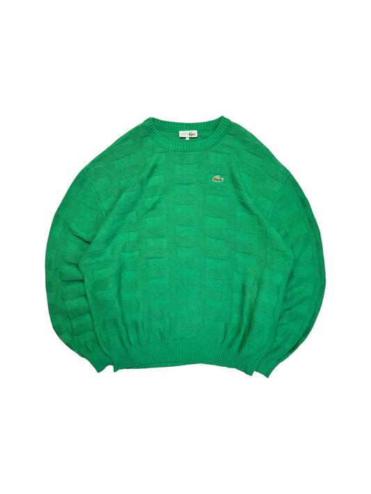 90s Lacoste Strickpullover Textured Knit Made In France Grün L-XL
