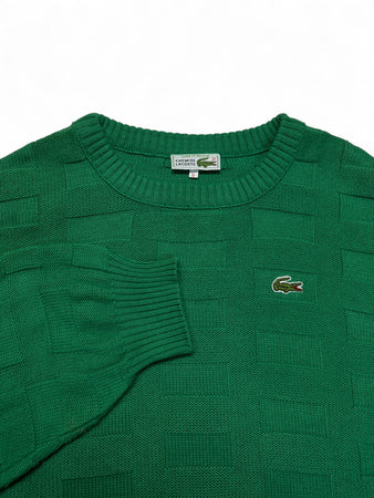 90s Lacoste Strickpullover Textured Knit Made In France Grün L-XL
