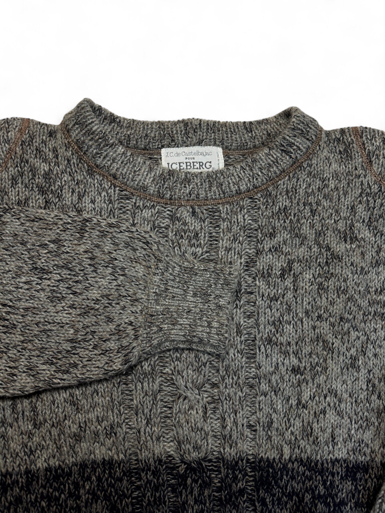 90s J.C. de Castelbajac Pour Iceberg Strickpullover Wolle Made In Italy Braun Grau M