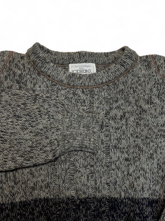 90s J.C. de Castelbajac Pour Iceberg Strickpullover Wolle Made In Italy Braun Grau M