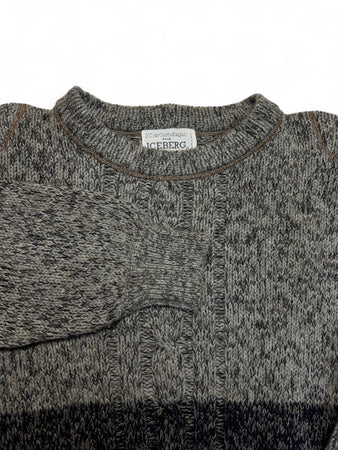 90s J.C. de Castelbajac Pour Iceberg Strickpullover Wolle Made In Italy Braun Grau M