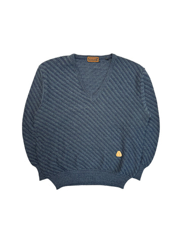 80s Yves Saint Laurent Strickpullover V-Ausschnitt Mit Alpaka Dunkelblau/Grau M-L