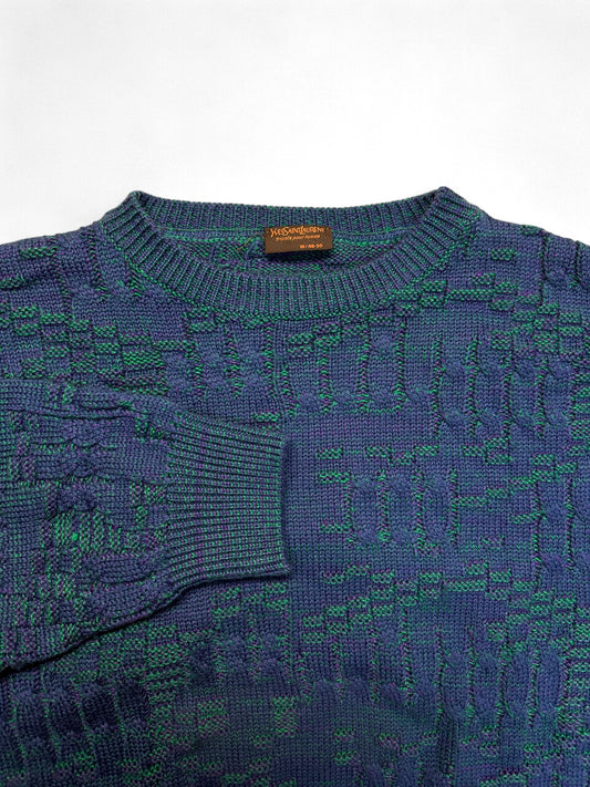 80s Yves Saint Laurent Strickpullover Wolle Lila/Blau Grün M