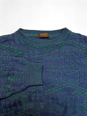 80s Yves Saint Laurent Strickpullover Wolle Lila/Blau Grün M