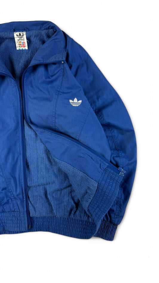 Vintage Adidas Sportjacke 80s Frottee Innenfutter Damen Blau D36 XS-S