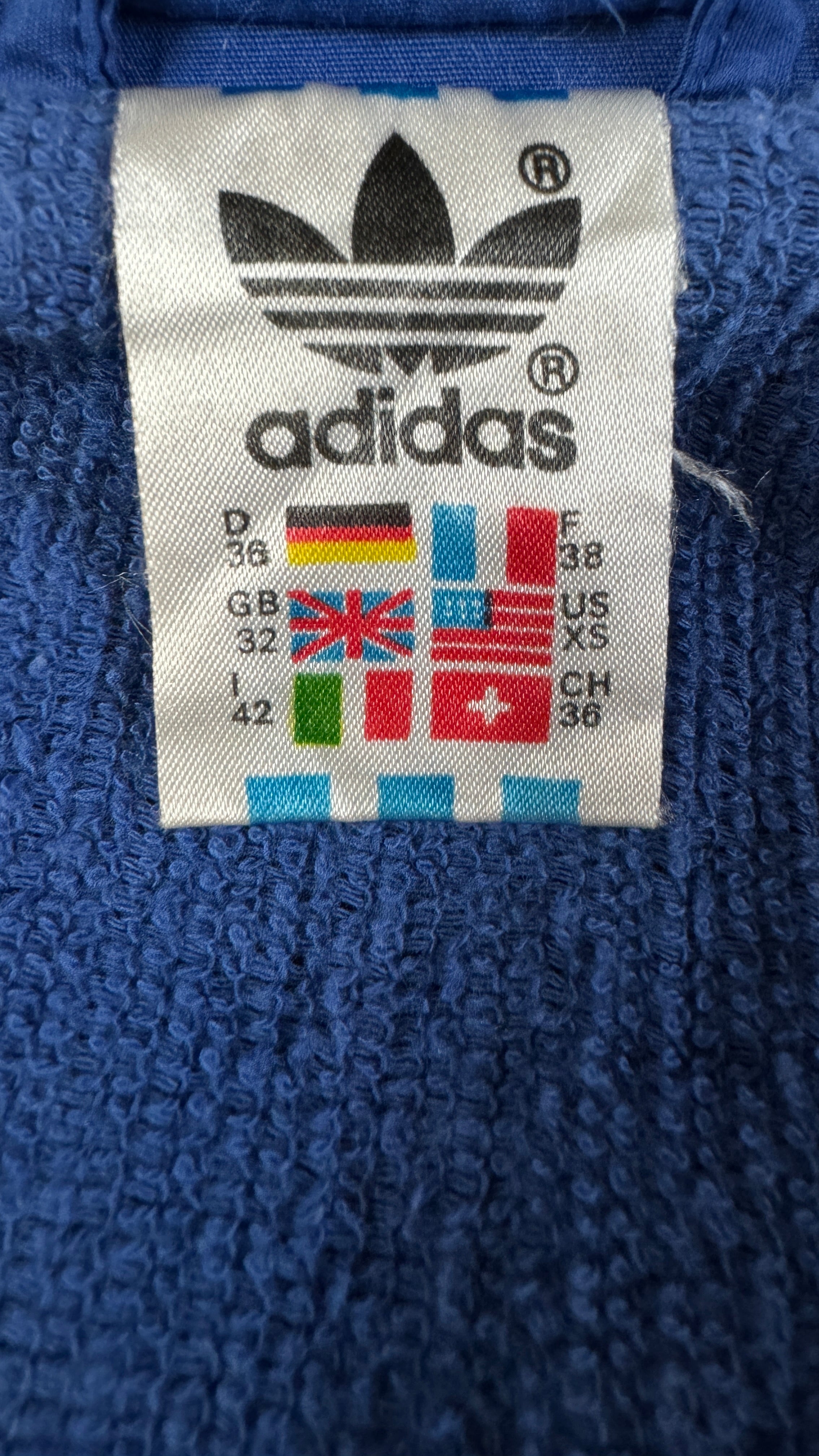Vintage Adidas Sportjacke 80s Frottee Innenfutter Damen Blau D36 XS-S