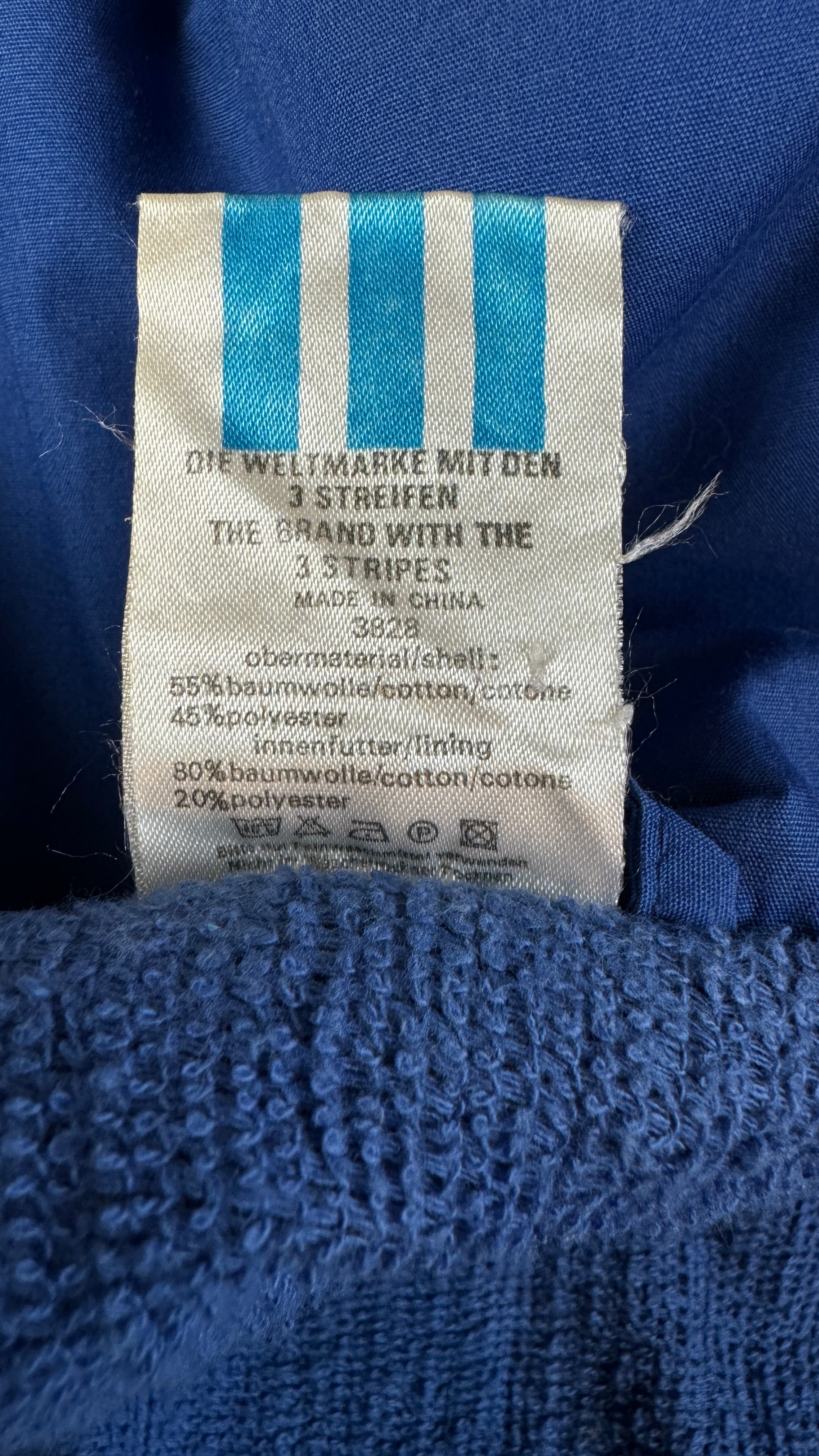 Vintage Adidas Sportjacke 80s Frottee Innenfutter Damen Blau D36 XS-S