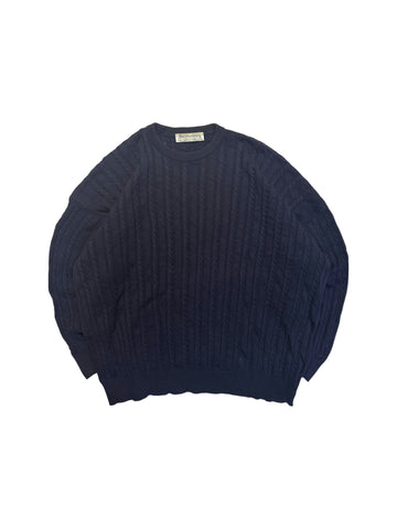 90s Burberrys Zopfstrickpullover Made In England Dunkelblau L-XL