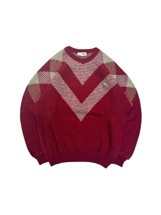 90s Lacoste Strickpullover Wolle Made In France Rot M-L