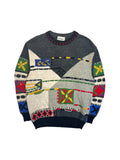 90s Carlo Colucci Strickpullover Abstract Pattern Mit Schurwolle Made In Germany Grau Bunt M-L